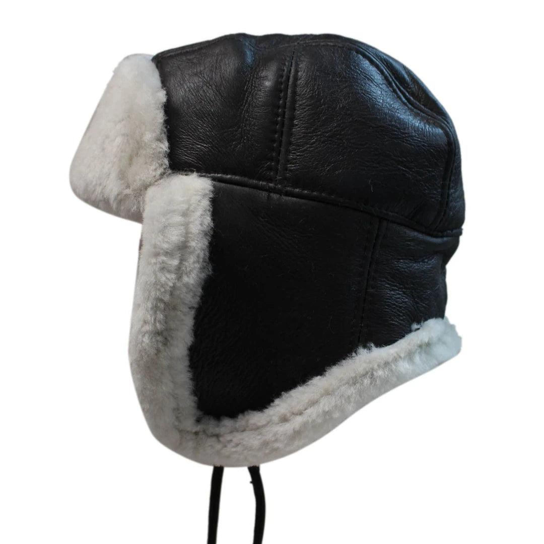 Mens Real Sherling Sheepskin Pilot Aviator Trapper Hat Brown Ginger Flying Cap Leather - Knighthood Store