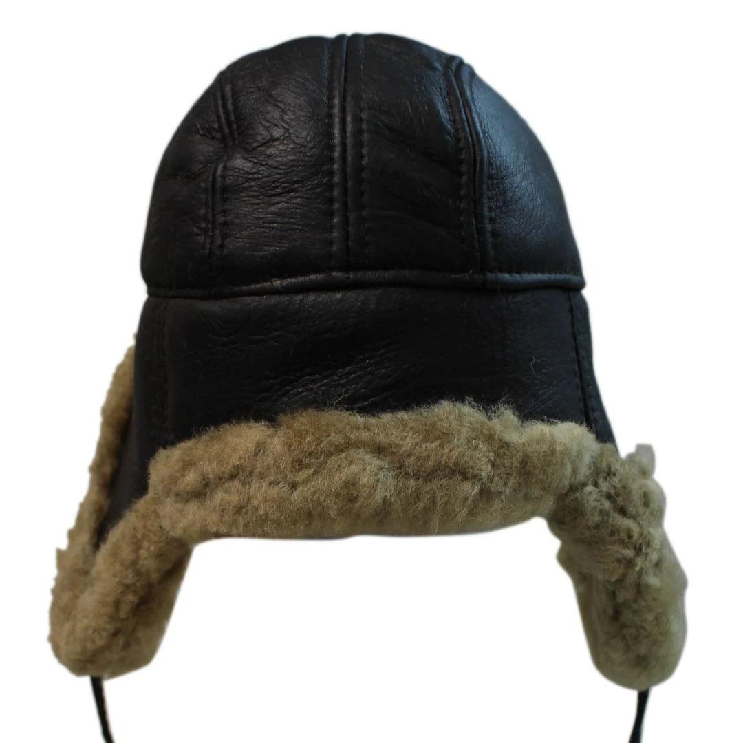 Mens Real Sherling Sheepskin Pilot Aviator Trapper Hat Brown Ginger Flying Cap Leather - Knighthood Store