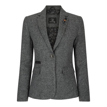Women Grey Blazer Tweed Herringbone 1920's Peaky Waistcoat Tailored Fit Vintage - Knighthood Store