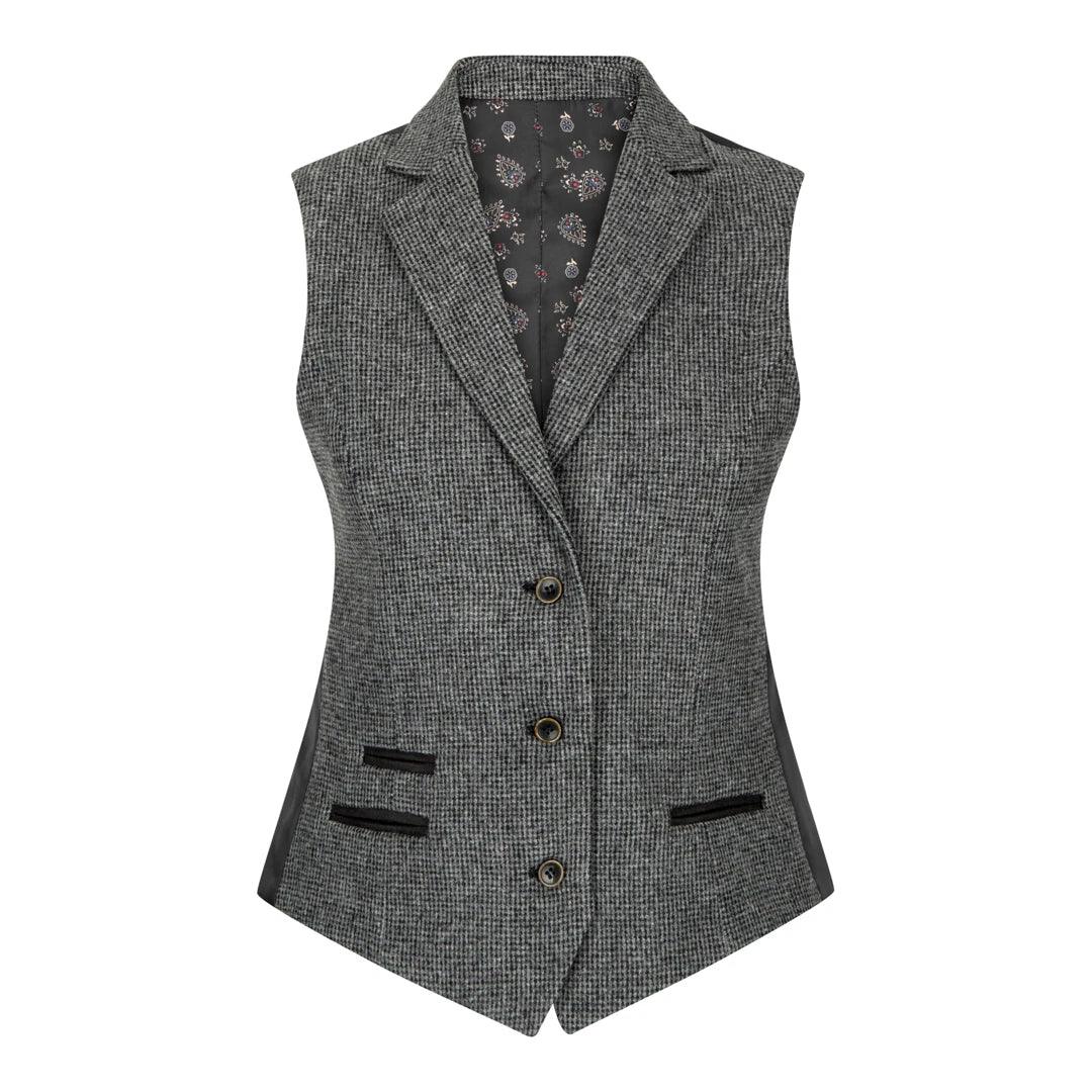 Women Grey Blazer Tweed Herringbone 1920's Peaky Waistcoat Tailored Fit Vintage - Knighthood Store