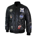 Mens Real Lether Quilted Puffer Varsity Baseball Bomber Letterman Jacket Badge - Knighthood Store