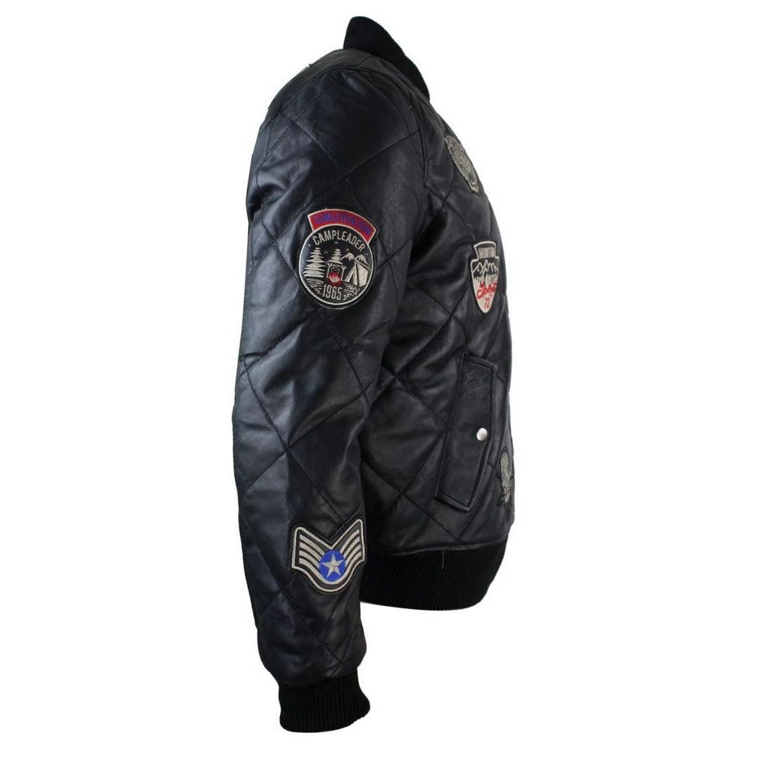 Mens Real Lether Quilted Puffer Varsity Baseball Bomber Letterman Jacket Badge - Knighthood Store