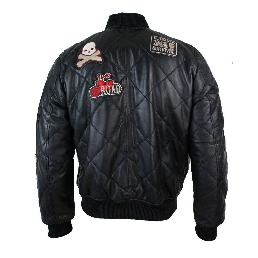 Mens Real Lether Quilted Puffer Varsity Baseball Bomber Letterman Jacket Badge - Knighthood Store