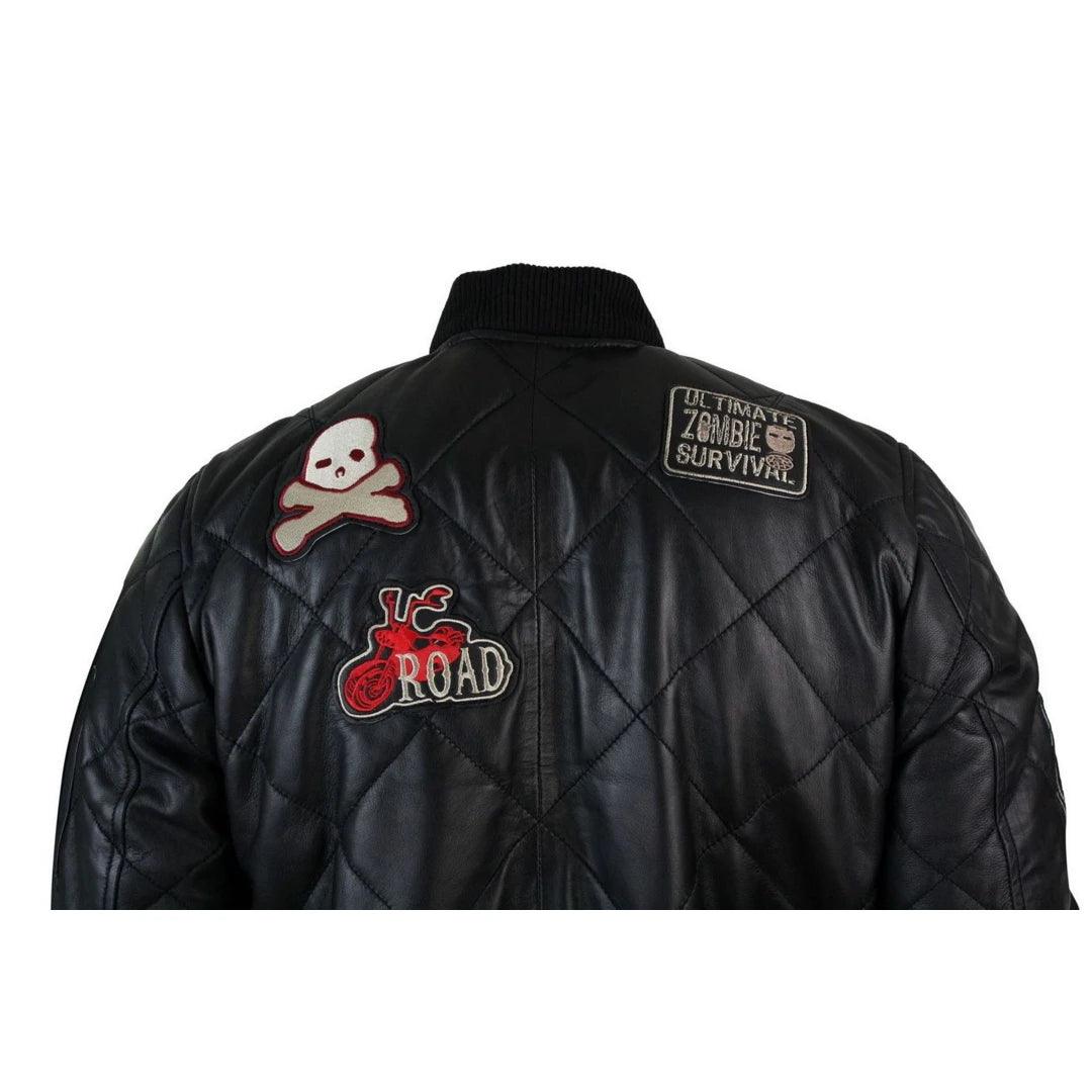 Mens Real Lether Quilted Puffer Varsity Baseball Bomber Letterman Jacket Badge - Knighthood Store