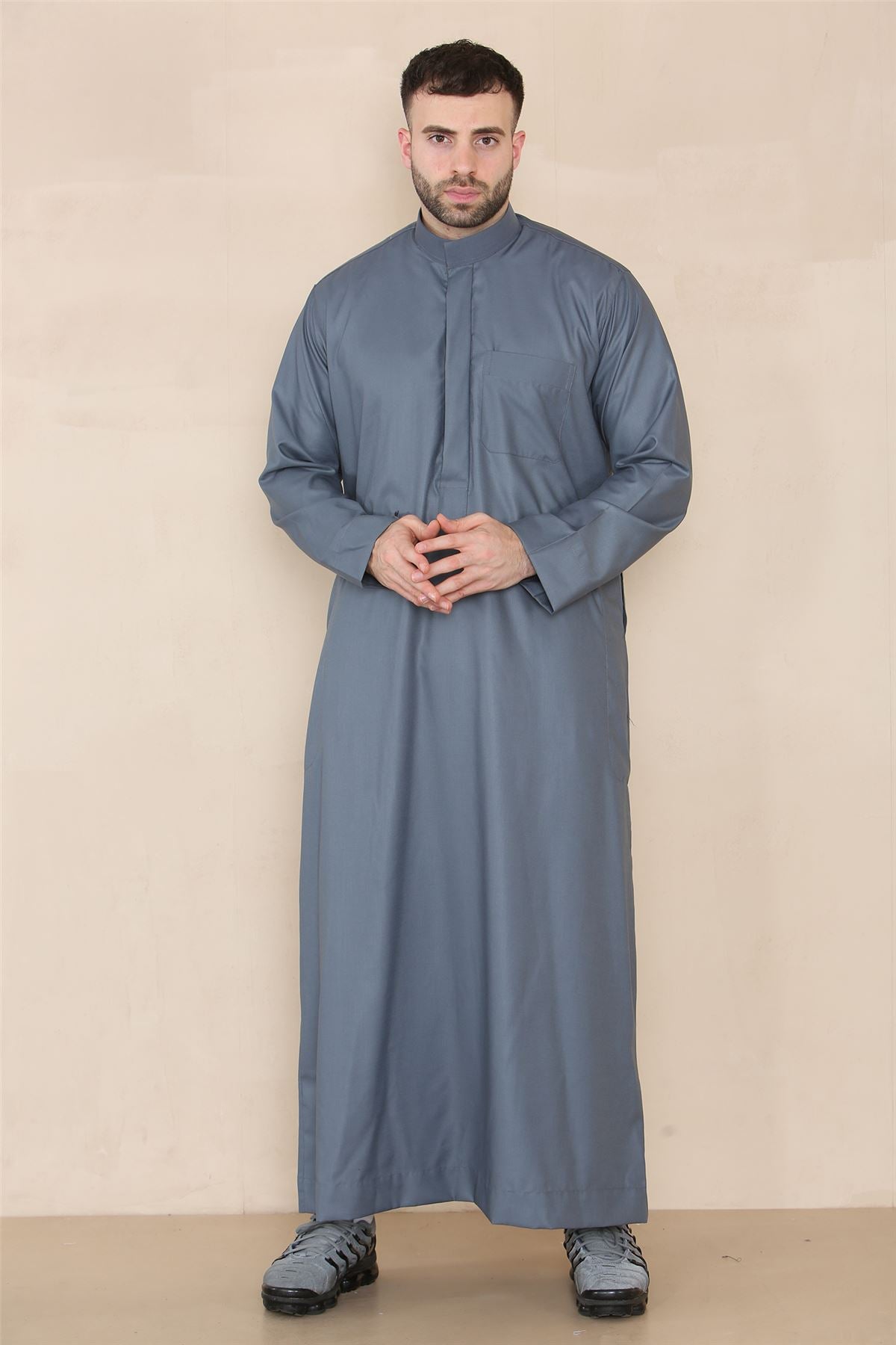 Mens Thobe Jubba Nehru Stand Collar Islamic Clothing Muslim Kaftan Eid Robe Saudi Slim Regular Fit