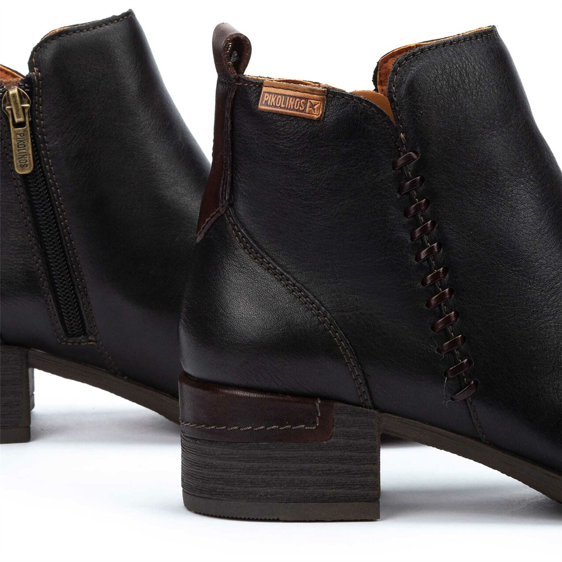 Malaga - Women’s Black Mid Heel Zip Leather Ankle Boots