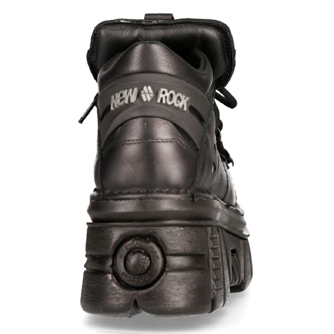 New Rock 106N-S52 TOWER SHOES Metallic Black Leather Biker Punk Gothic Boots - Knighthood Store