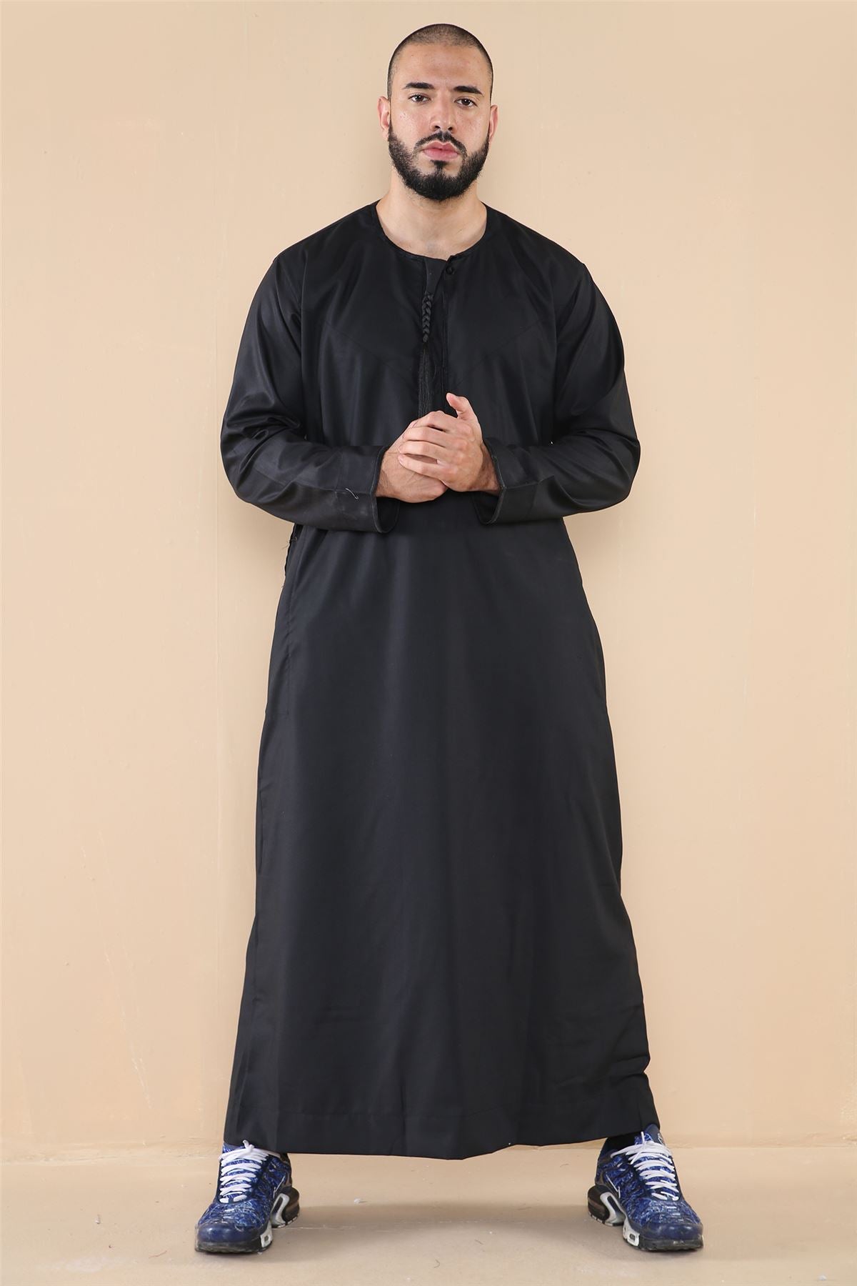 Mens Thobe Jubba Islamic Clothing Muslim Kaftan Emirati Omani Robe Arab Tassel