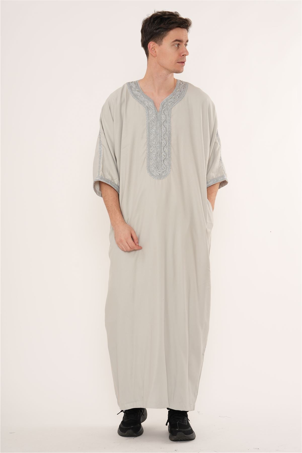Men's Half Sleeve Embroidery Moroccan Thobe