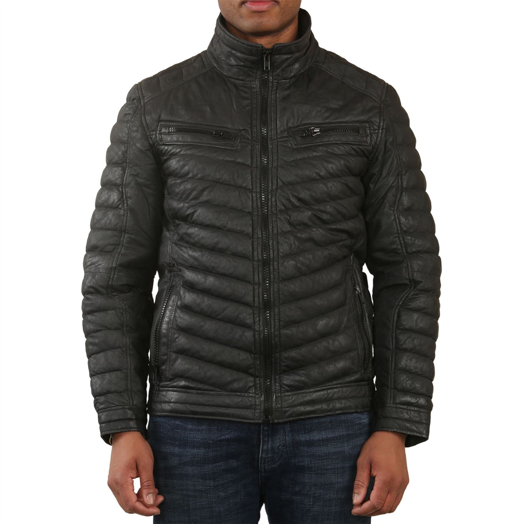 Men's Quilted Puffer Soft Napa Leather Jacket