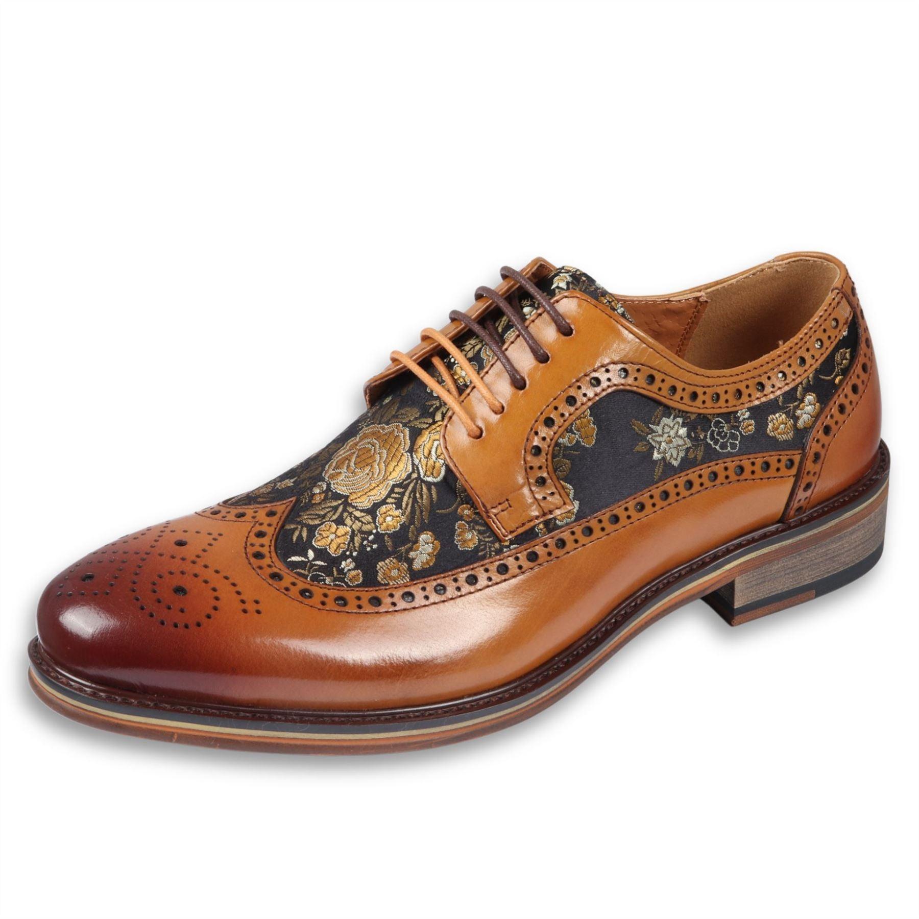 Men's Shoes Floral Print Leather Oxford Brogue Lace Up Formal Dress Shoe - Knighthood Store