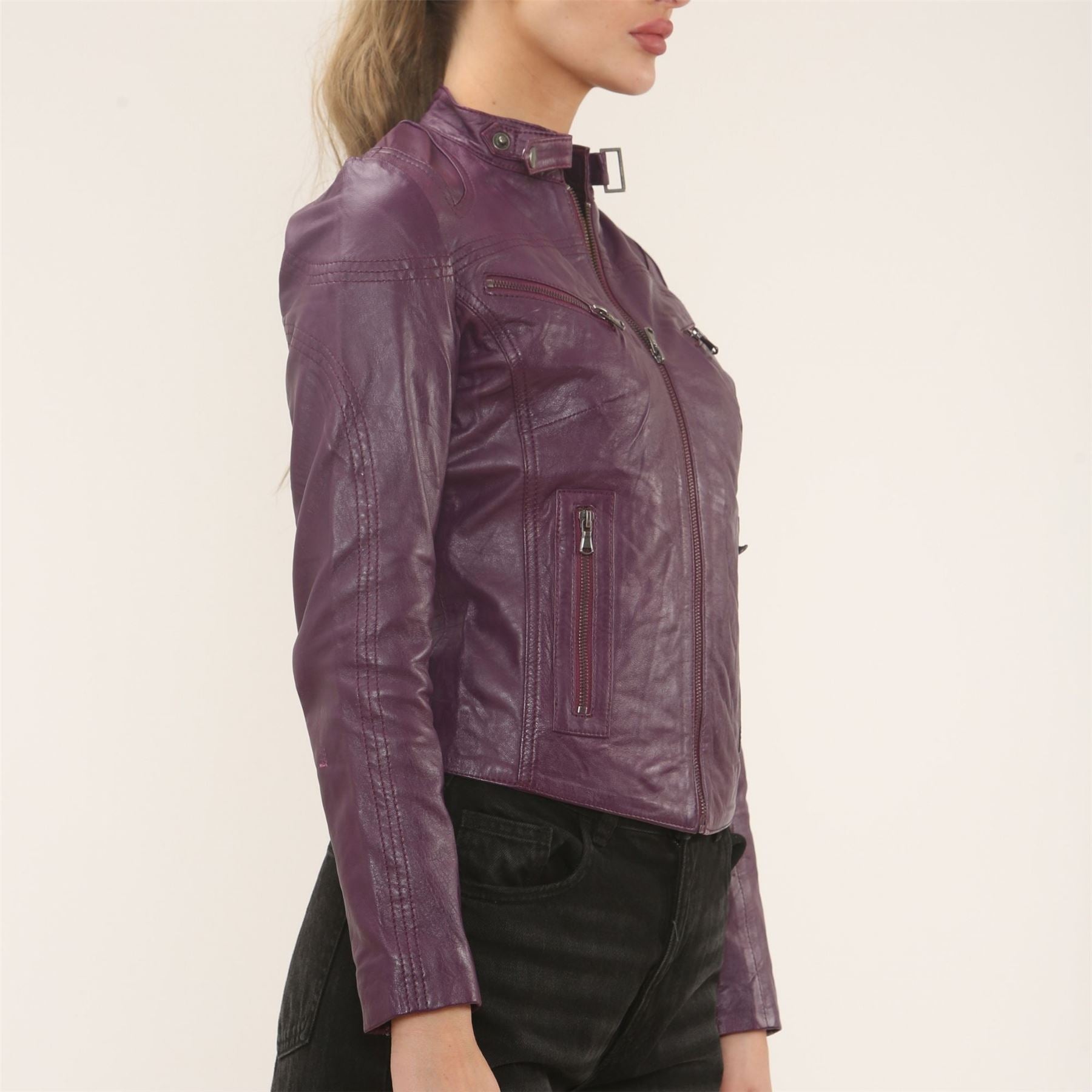 Women's Real Leather Classic Racer Style Biker Jacket
