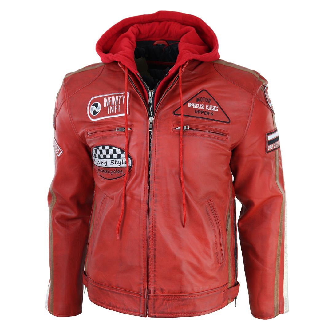 Men's Hooded Zipped Biker Leather Jacket | Infinity