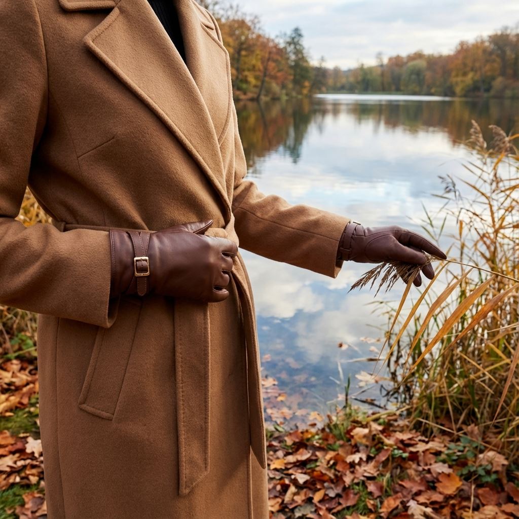 Women's Genuine Leather Adjustable Wrist Buckle Gloves