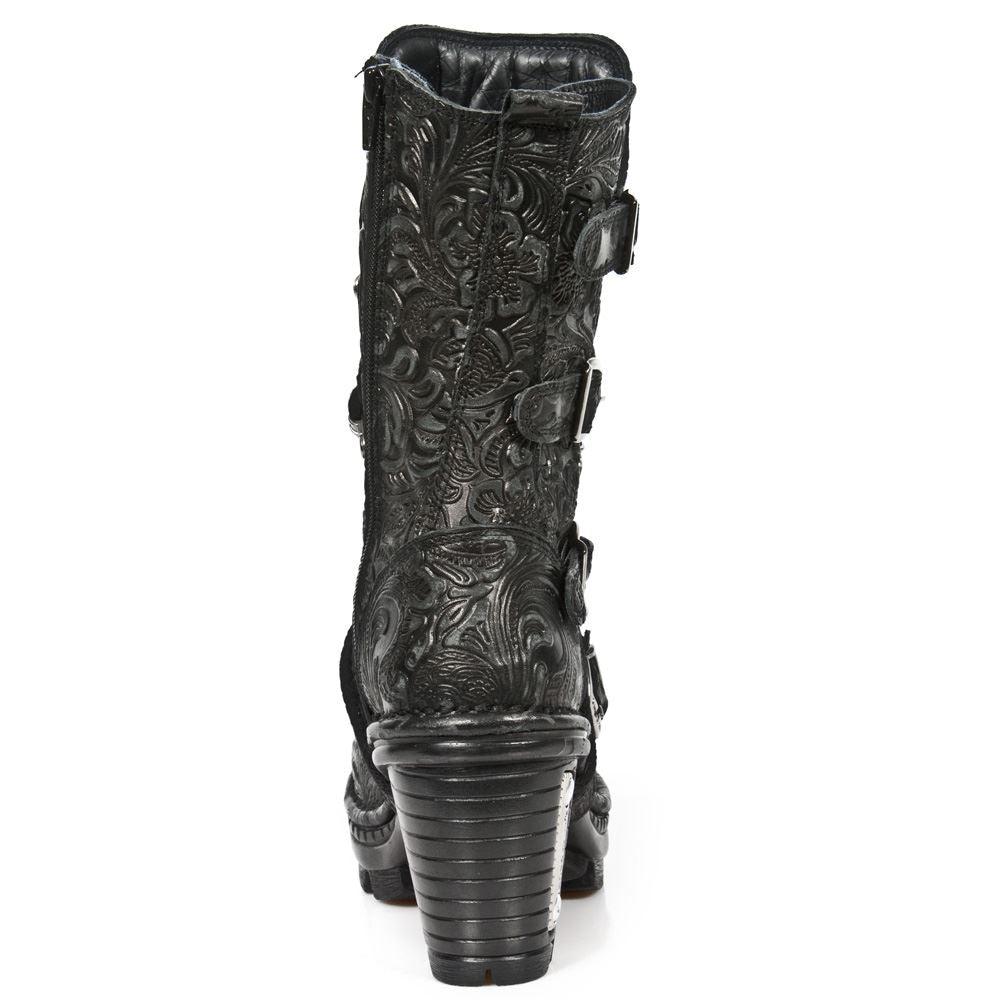 New Rock NEOTR005-S25 Vintage Floral Black Gothic Rock Punk Ladies Leather Boots - Knighthood Store