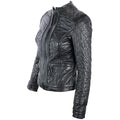 Ladies Real Leather Jacket Short Fitted Barber Style Black Retro Chinese Collar - Knighthood Store