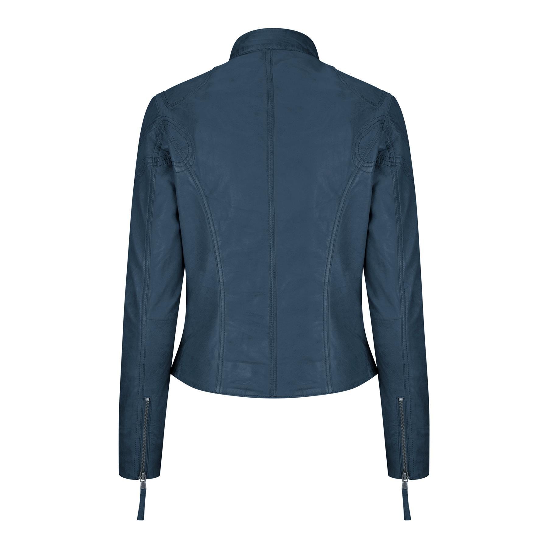 Ladies Women Genuine Real Leather Slim Fit Navy Biker Jacket - Knighthood Store