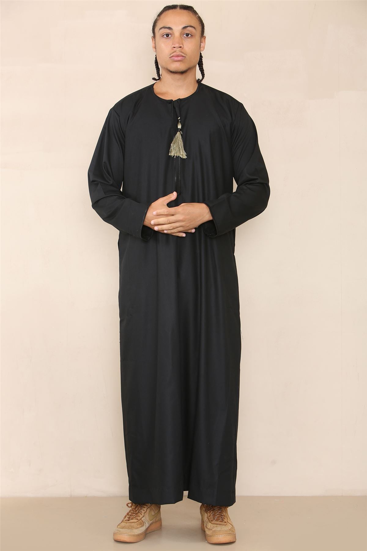 Mens Thobe Jubba Islamic Clothing Muslim Kaftan Emirati Omani Robe Arab Tassel