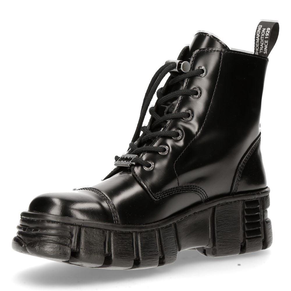 New Rock M-WALL005N-C6 Black Leather Wall Gothic Rock Biker Ankle Boots Patent - Knighthood Store