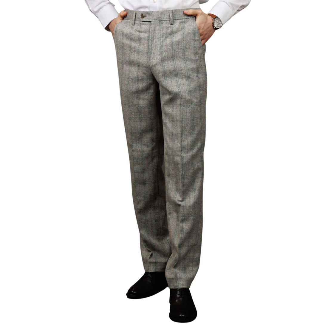 Men's Trousers Grey Checked Formal Pants - Knighthood Store