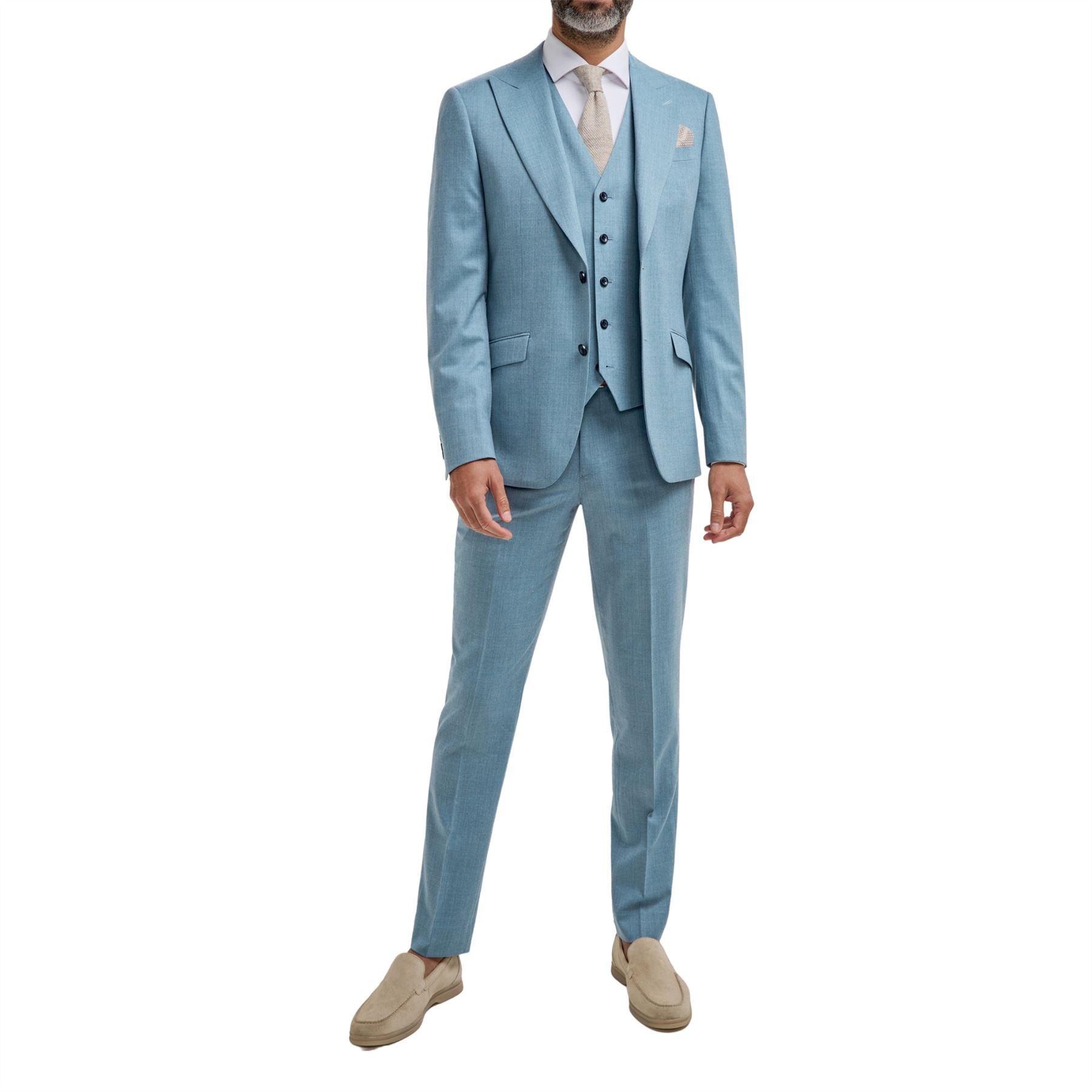 James - Men's Light Blue 3 Piece Textured Suit
