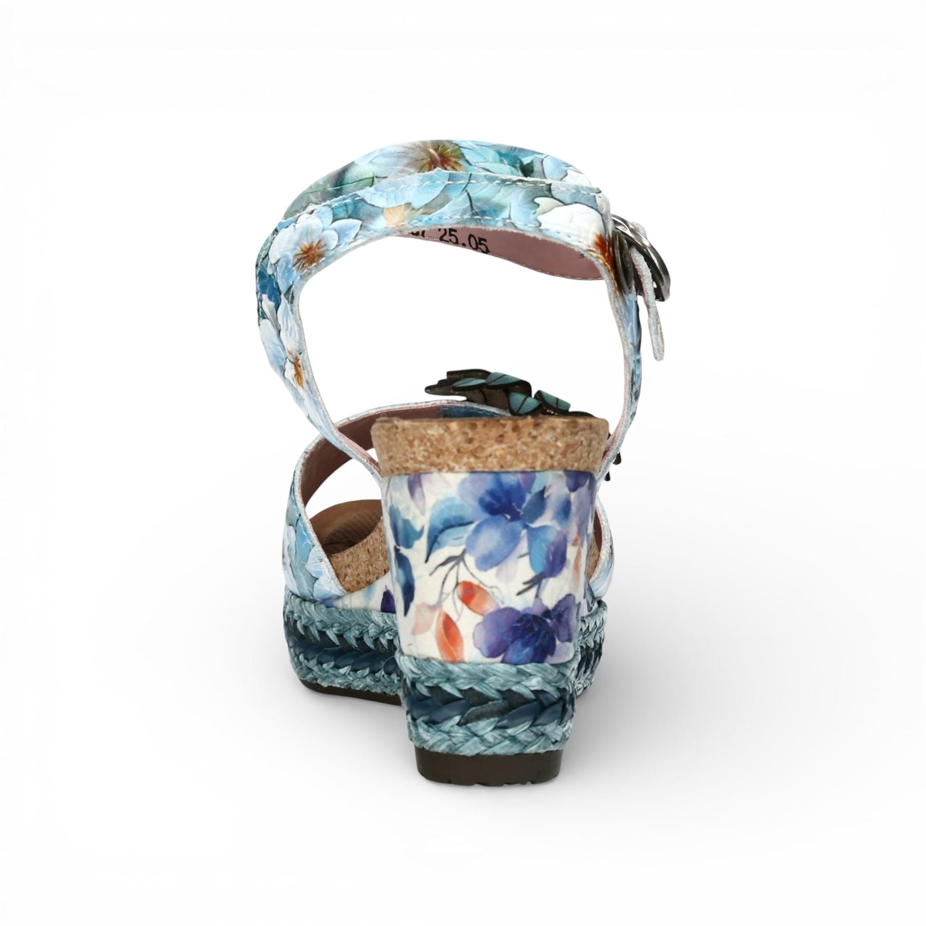 Facyo 75 - Women's Blue Floral Leather Wedge Sandals