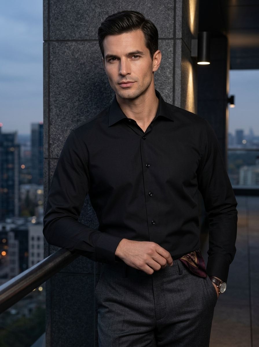 Men's Slim Fit Long Sleeve Button-Down Dress Shirt