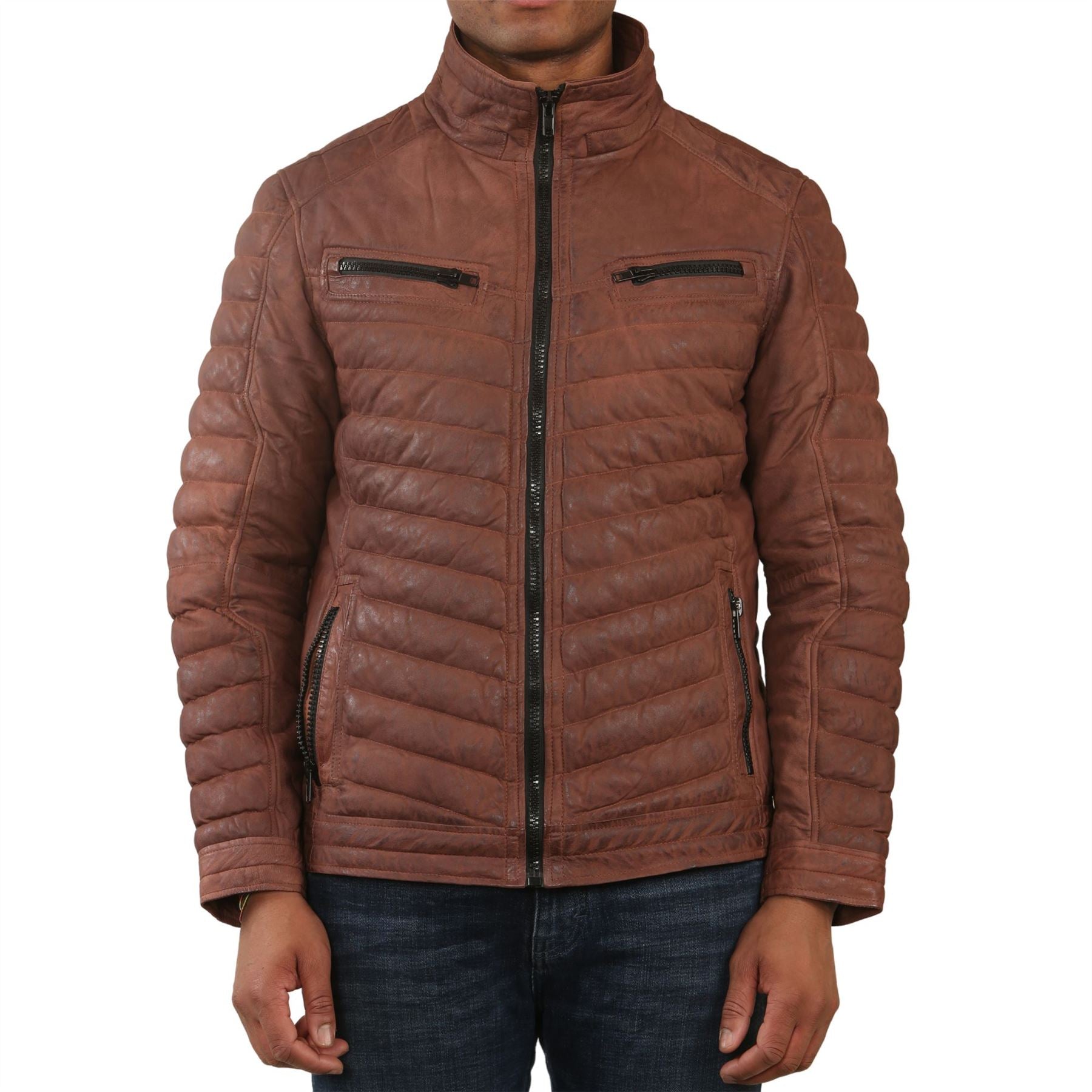 Men's Quilted Puffer Soft Napa Leather Jacket