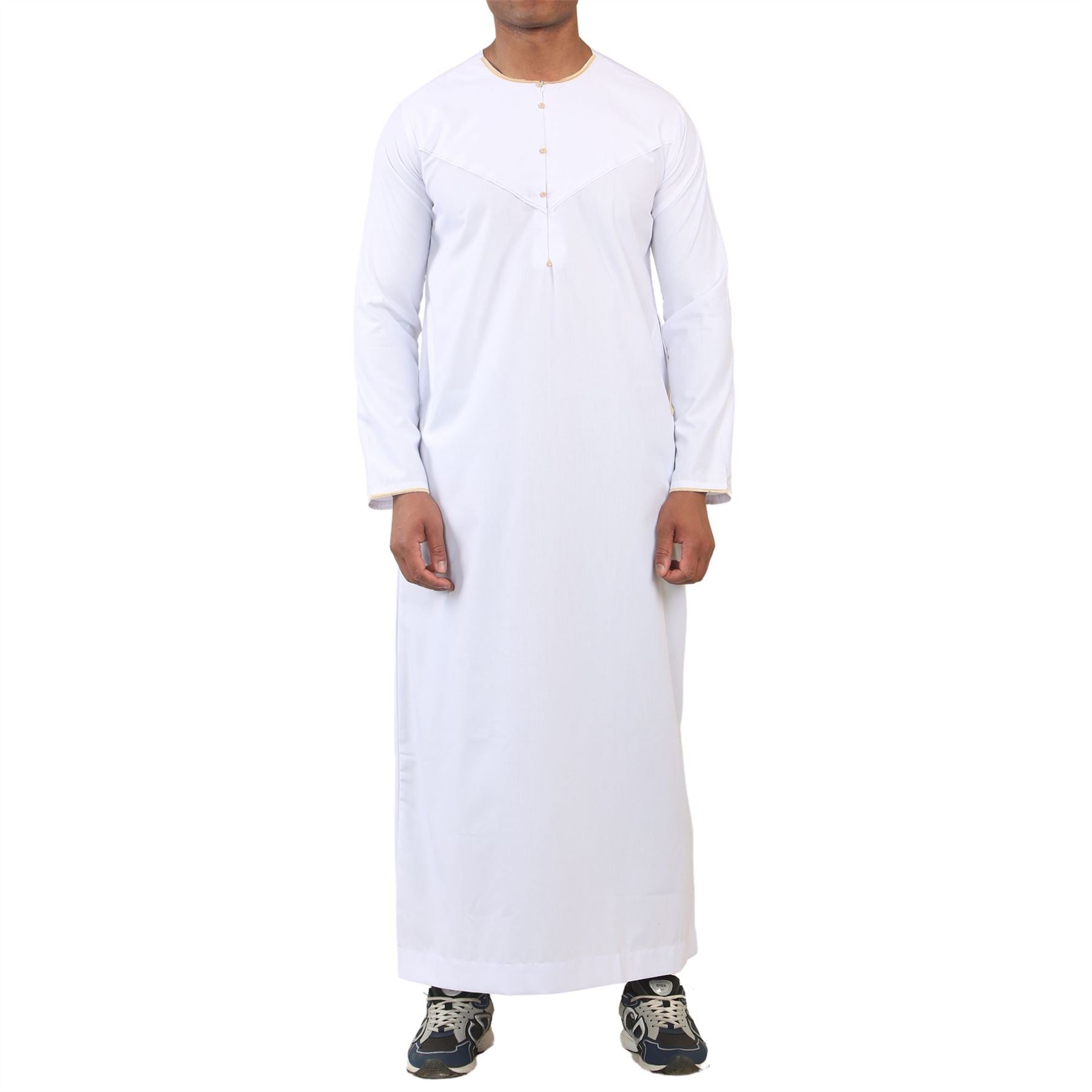 Men's Thobe Emirati Omani Jubba Islamic Clothing Muslim Kaftan Eid Robe Arab Gold Embroidery