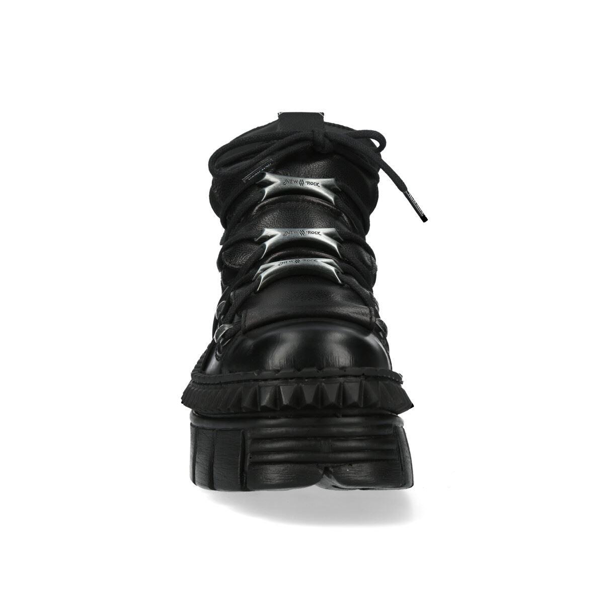 New Rock Boots Punk WALL106-S13 Metallic Black Leather Platform Ankle Shoes - Knighthood Store