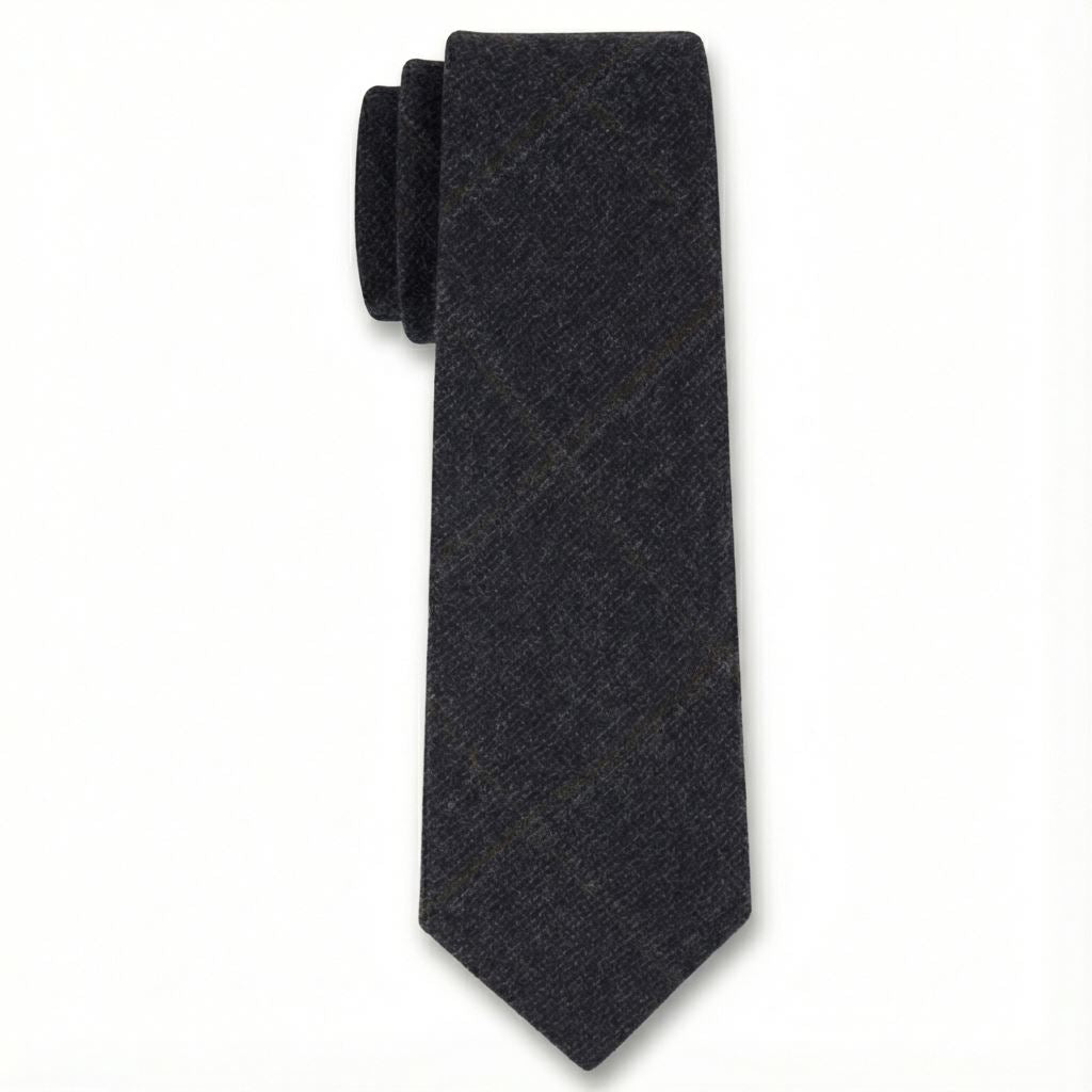 Men's Wool Blend Herringbone Plaid Tweed Tie