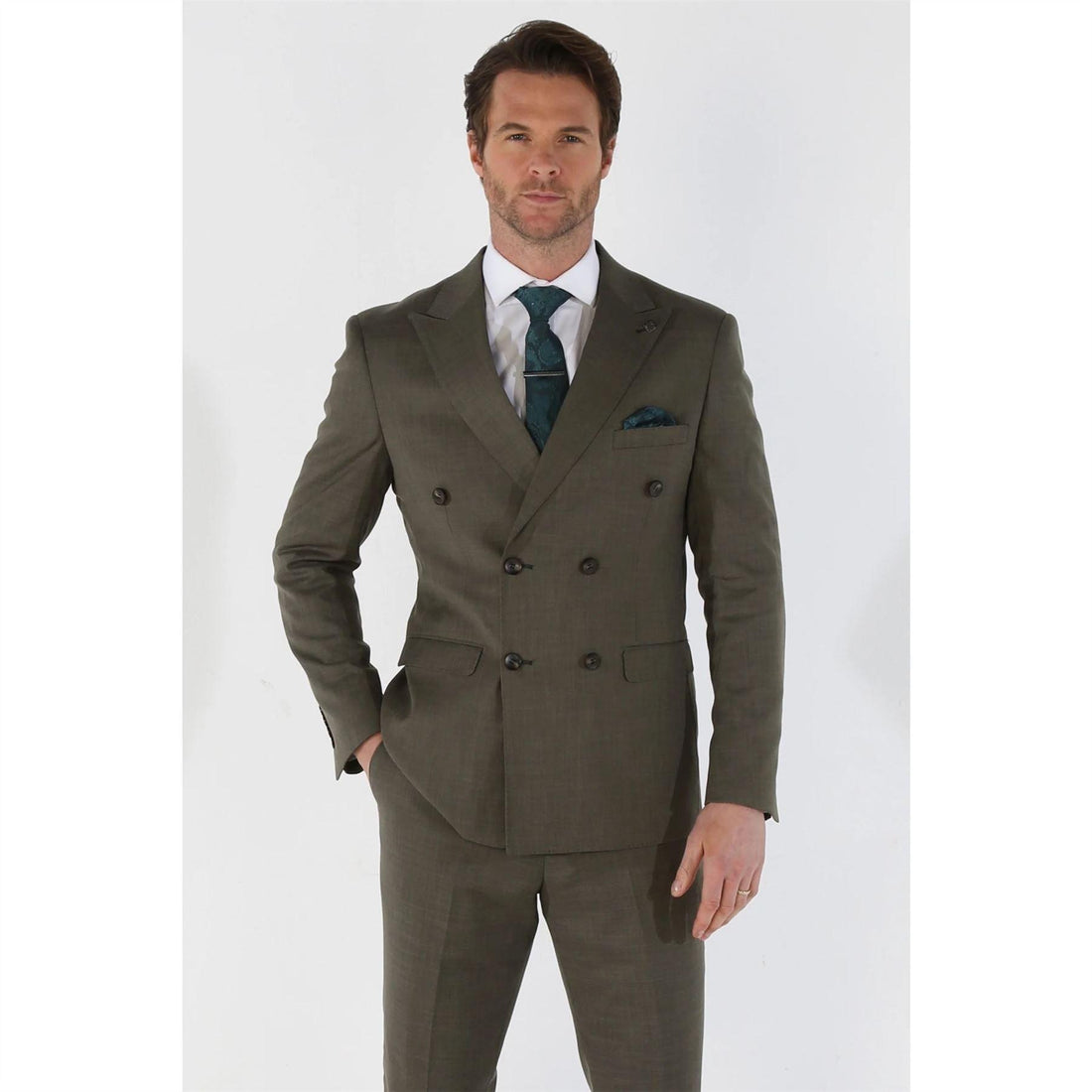 Men's Suit 2 Piece Sage Green Double Breasted Tailored Fit Summer Wedding - Knighthood Store