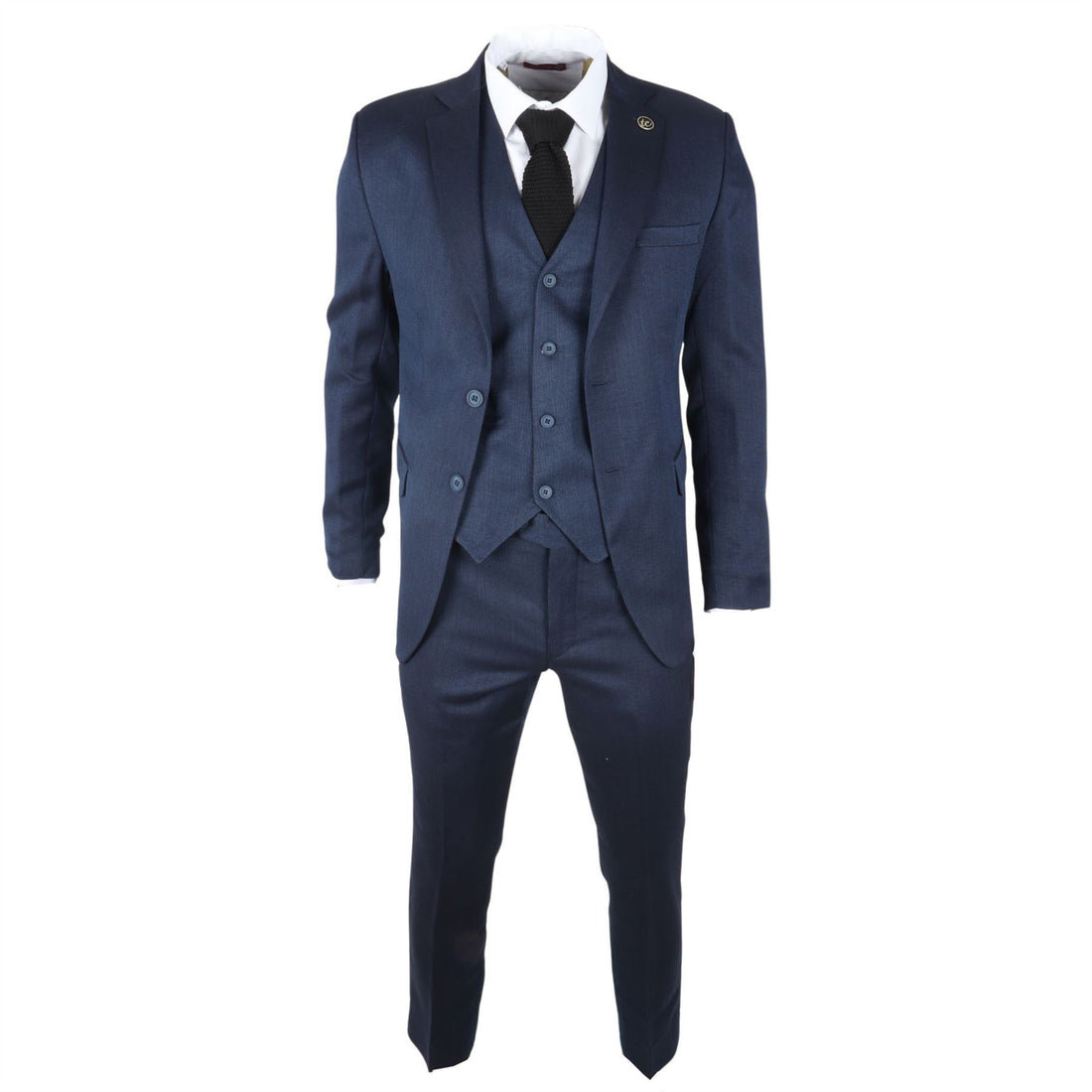 Men's Suit 3 Piece Navy Blue Classic Birdseye Wedding Formal Dress