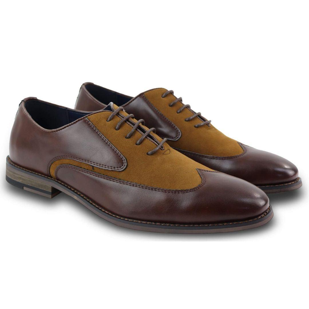 Mens Real Leather Suede Italian Brogues Laced Smart Casual Retro Vintage - Knighthood Store