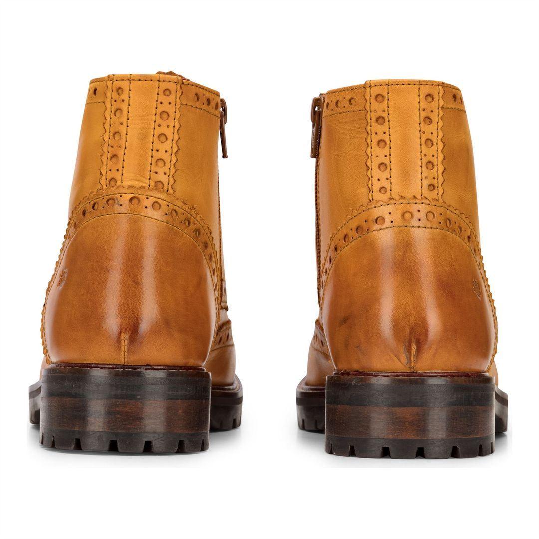 Mens Real Leather Laced Platform Brogue Military Boots Punk Rock Black Tan - Knighthood Store