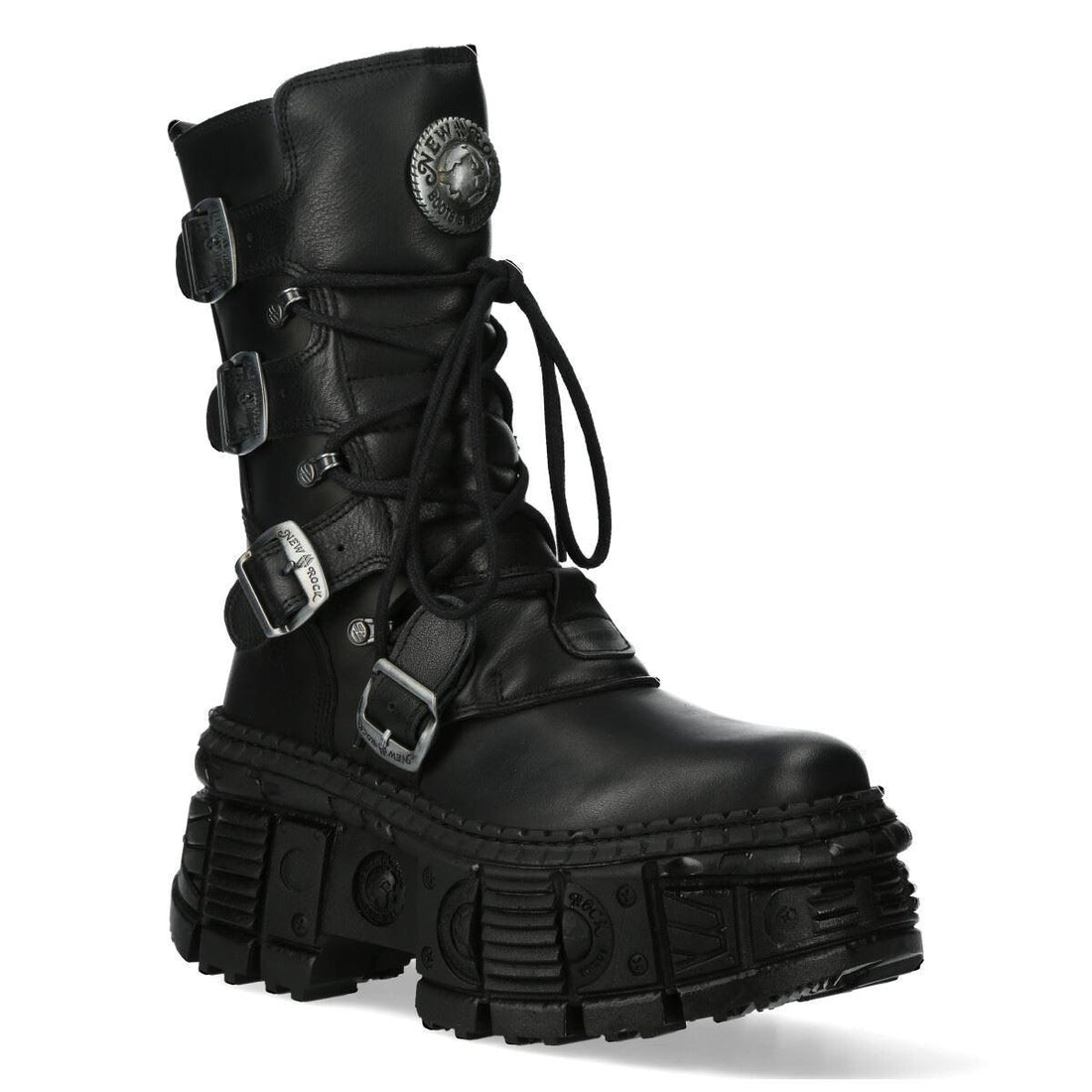 New Rock Boots Punk WALL373-S5 Metallic Black Leather Platform Gothic EMO Goth - Knighthood Store