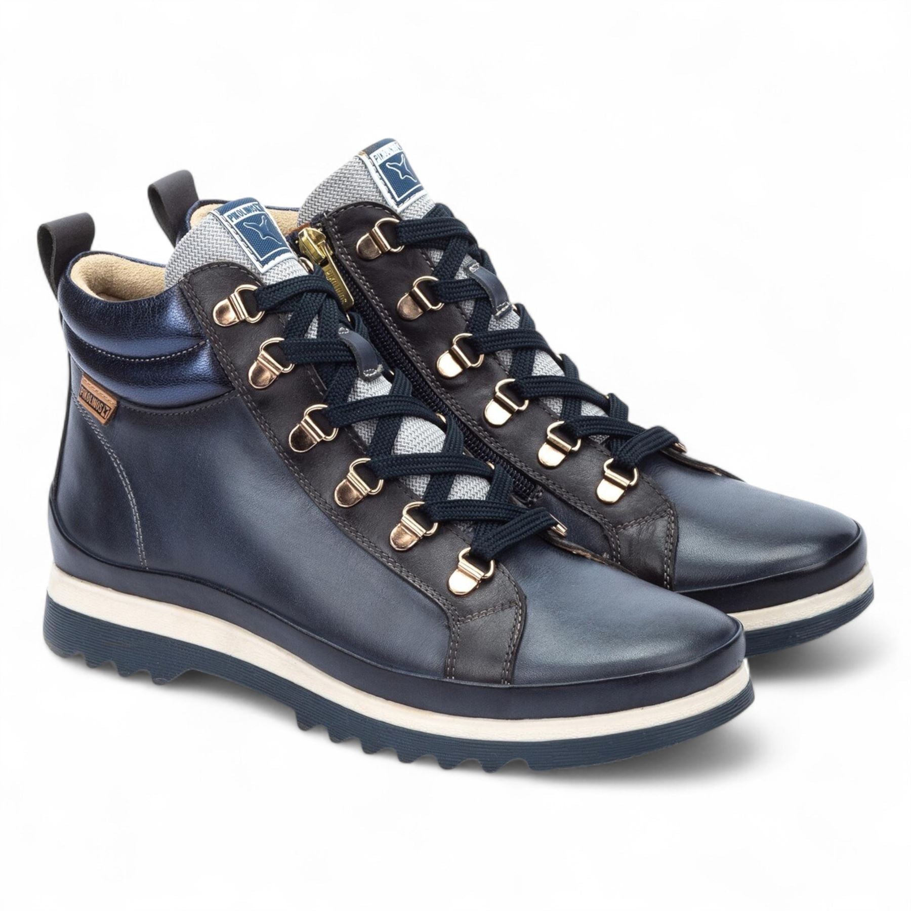 Vigo - Women’s Blue Leather Ankle Trainers Boots