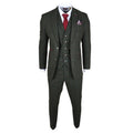 Men's Suit Wool Blend 3 Piece Olive Green Herringbone Check Tweed Slim Fit Formal Dress - Knighthood Store