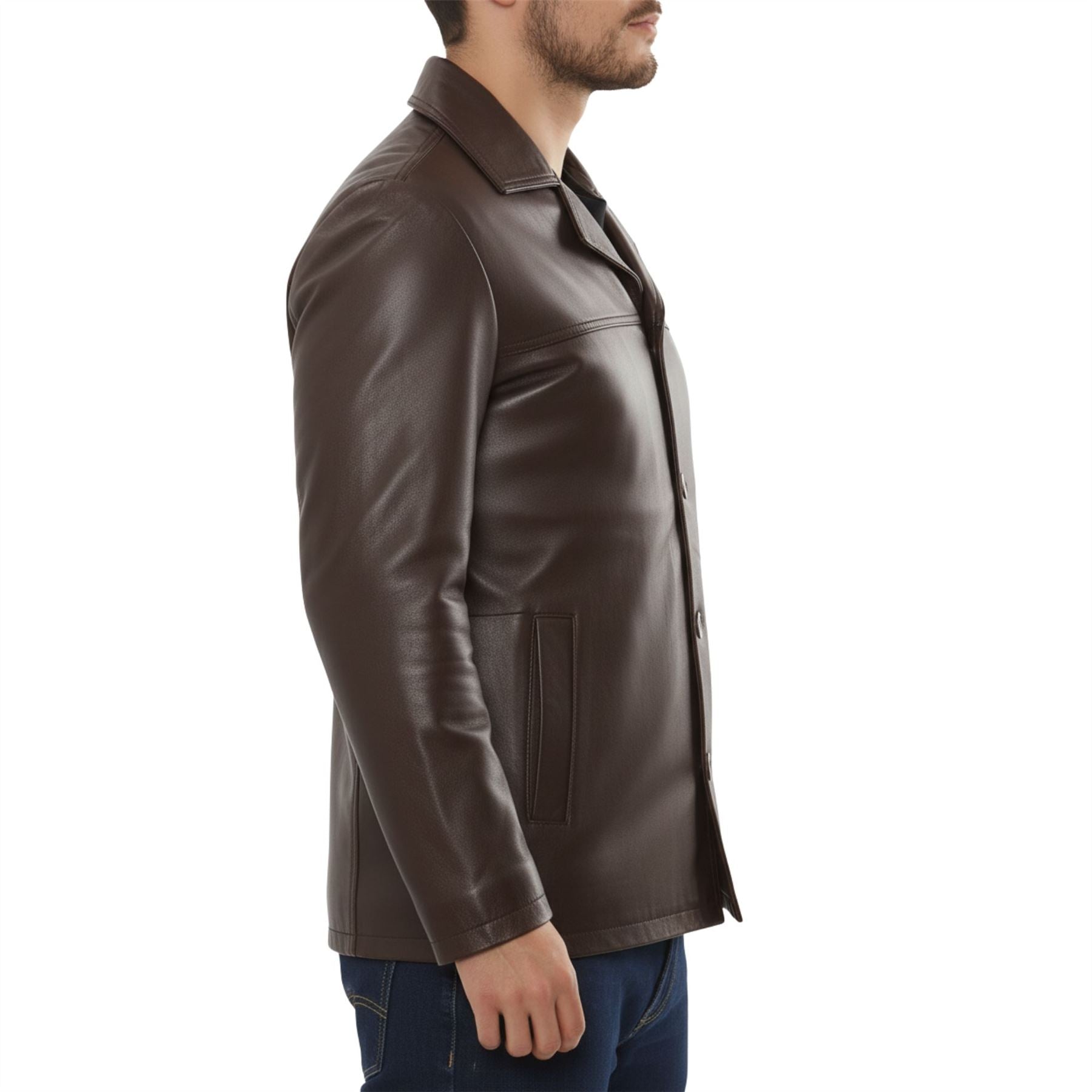 Men's Leather Car Coat Collared Blazer Style Jacket