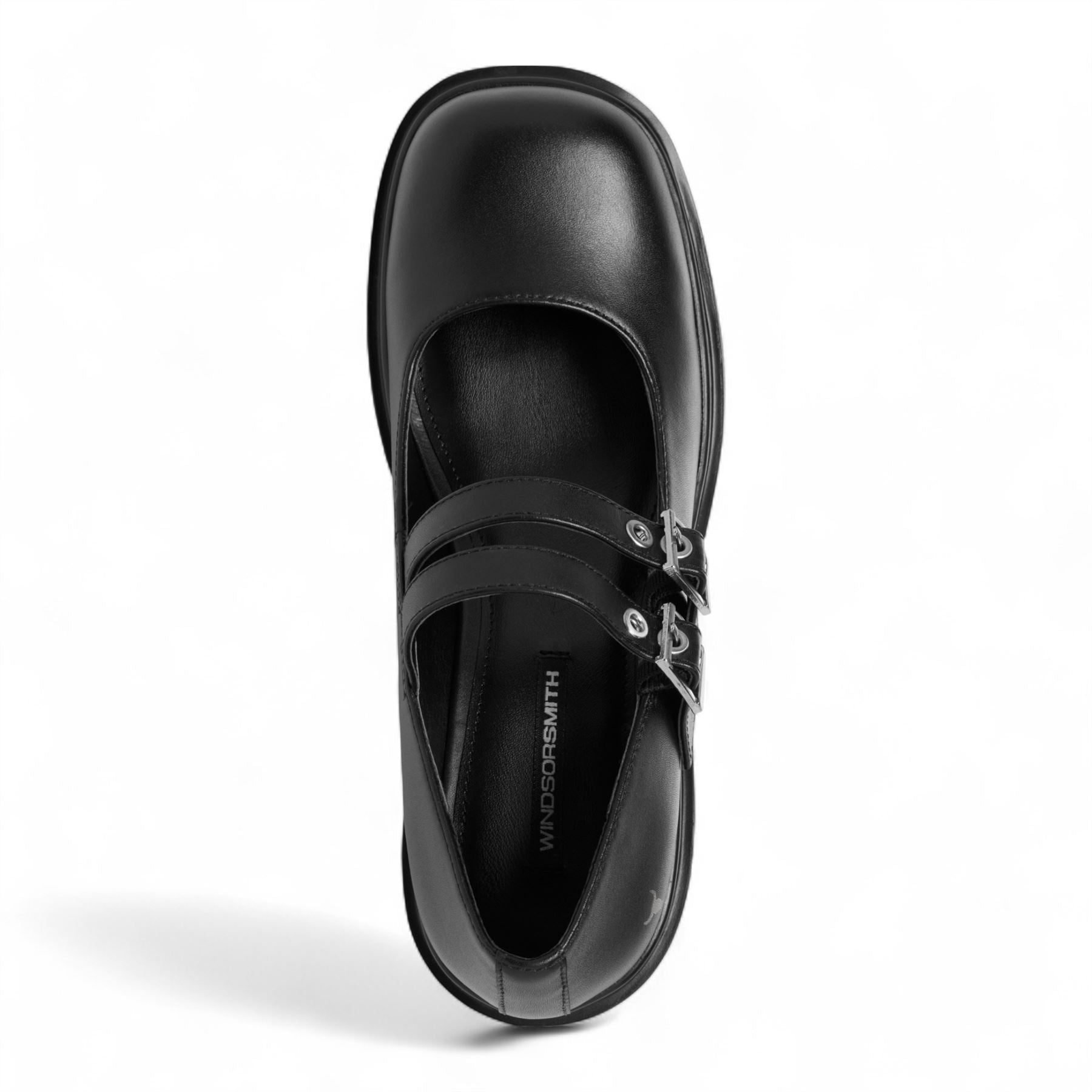 Lessons - Women's Black Leather Chunky Heel Buckle Shoes