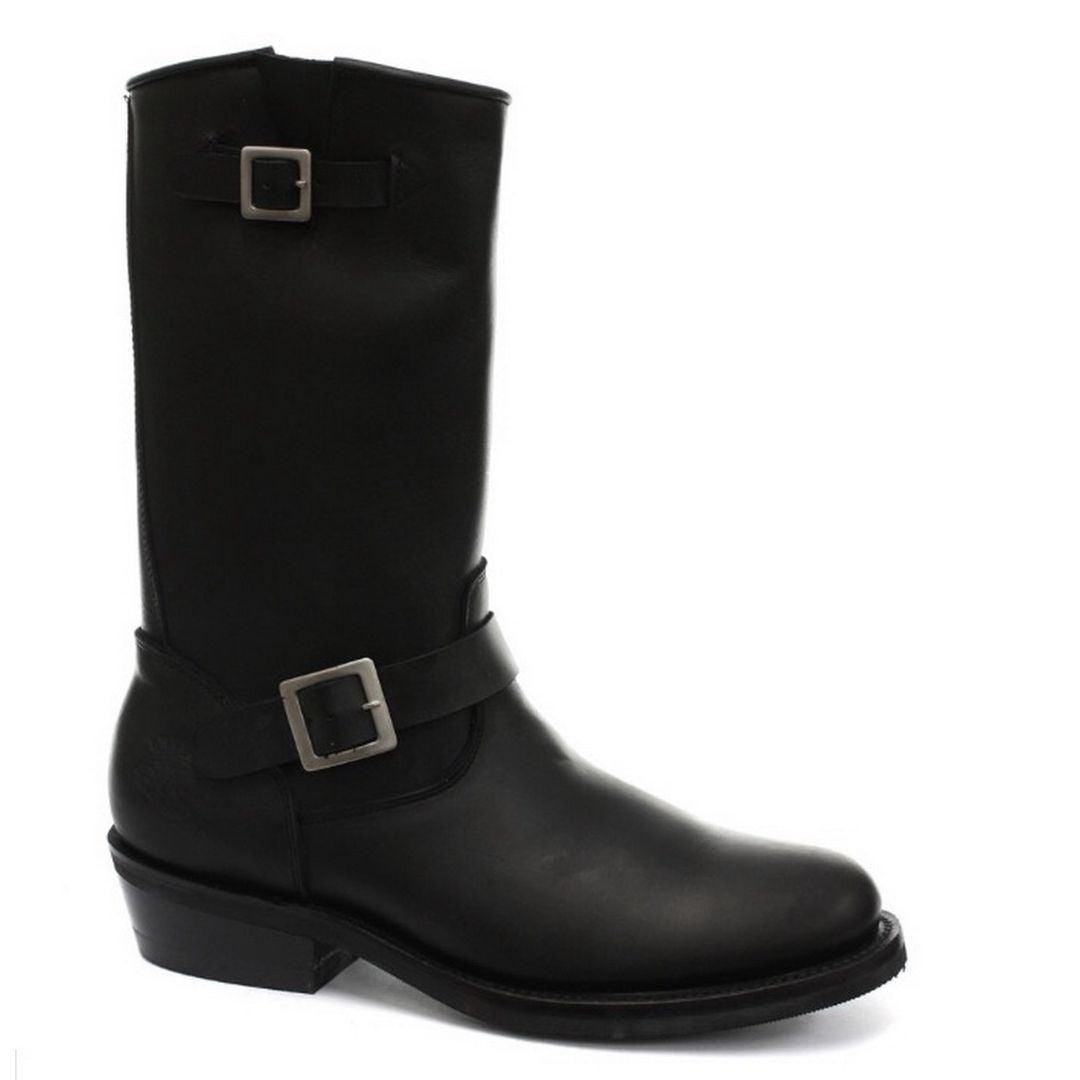 Unisex Real Leather Biker Boots Black Ginders Rebel Goth Punk Rock Buckle - Black / UK 4