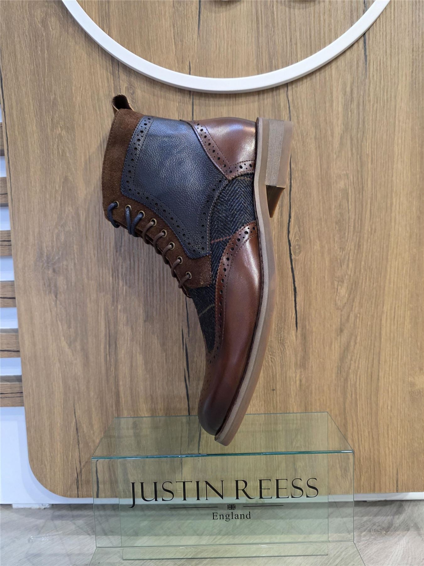 Teddy - Men's Brown Leather Navy Tweed Oxford Shoes