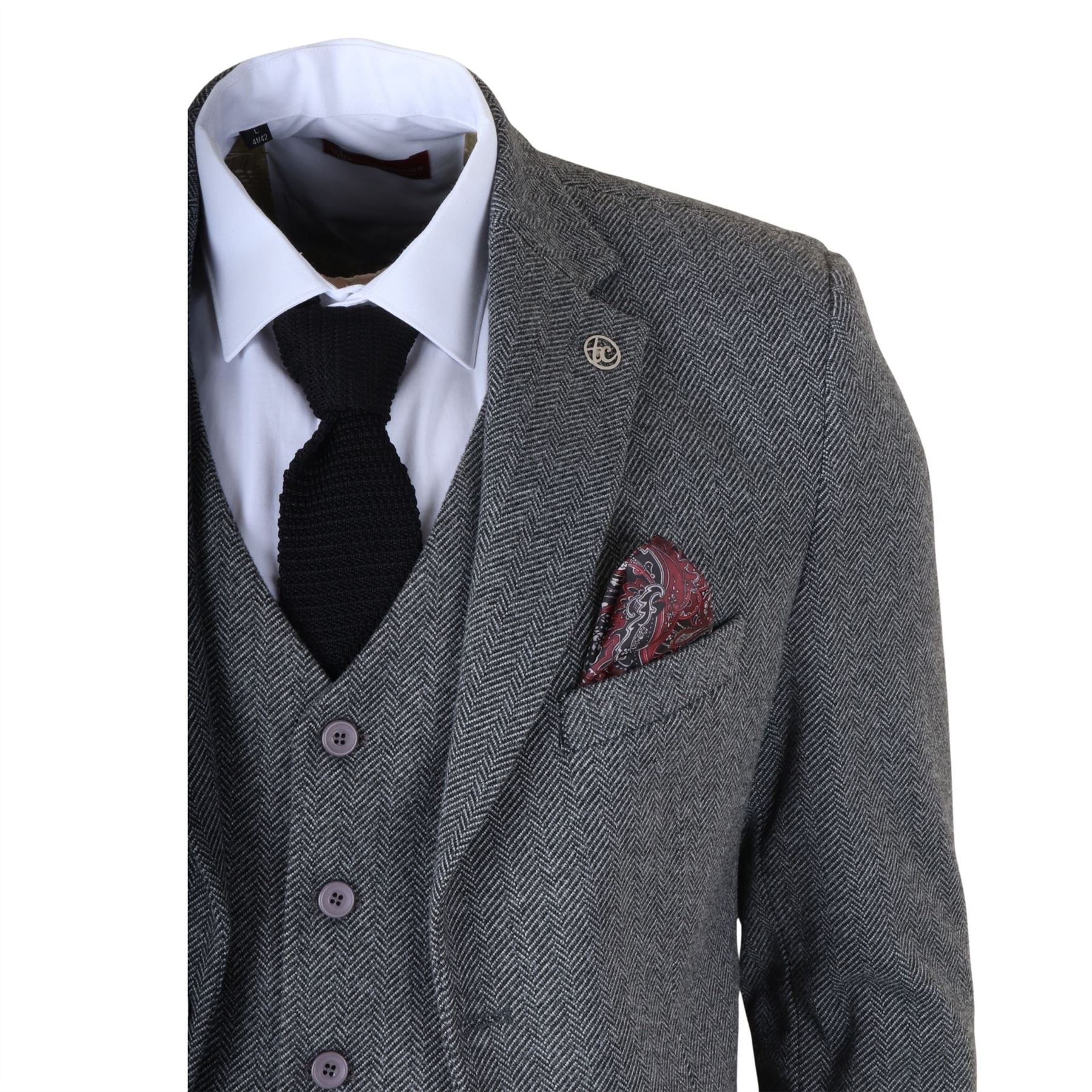 IM41 - Men's Grey 3 Piece Tweed Herringbone Suits