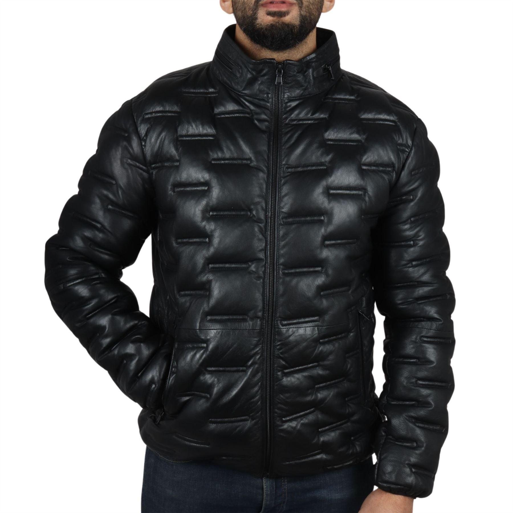 Men's Puffer Quilted Real Leather Jacket Casual Waist Length - Knighthood Store