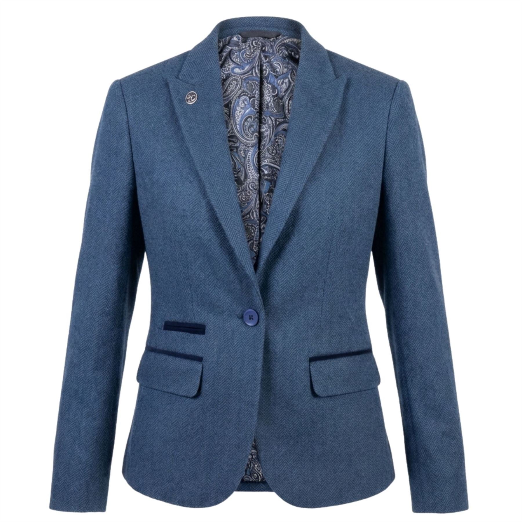 IMW-01 - Women's Blue Tweed Herringbone Blazer Waistcoat