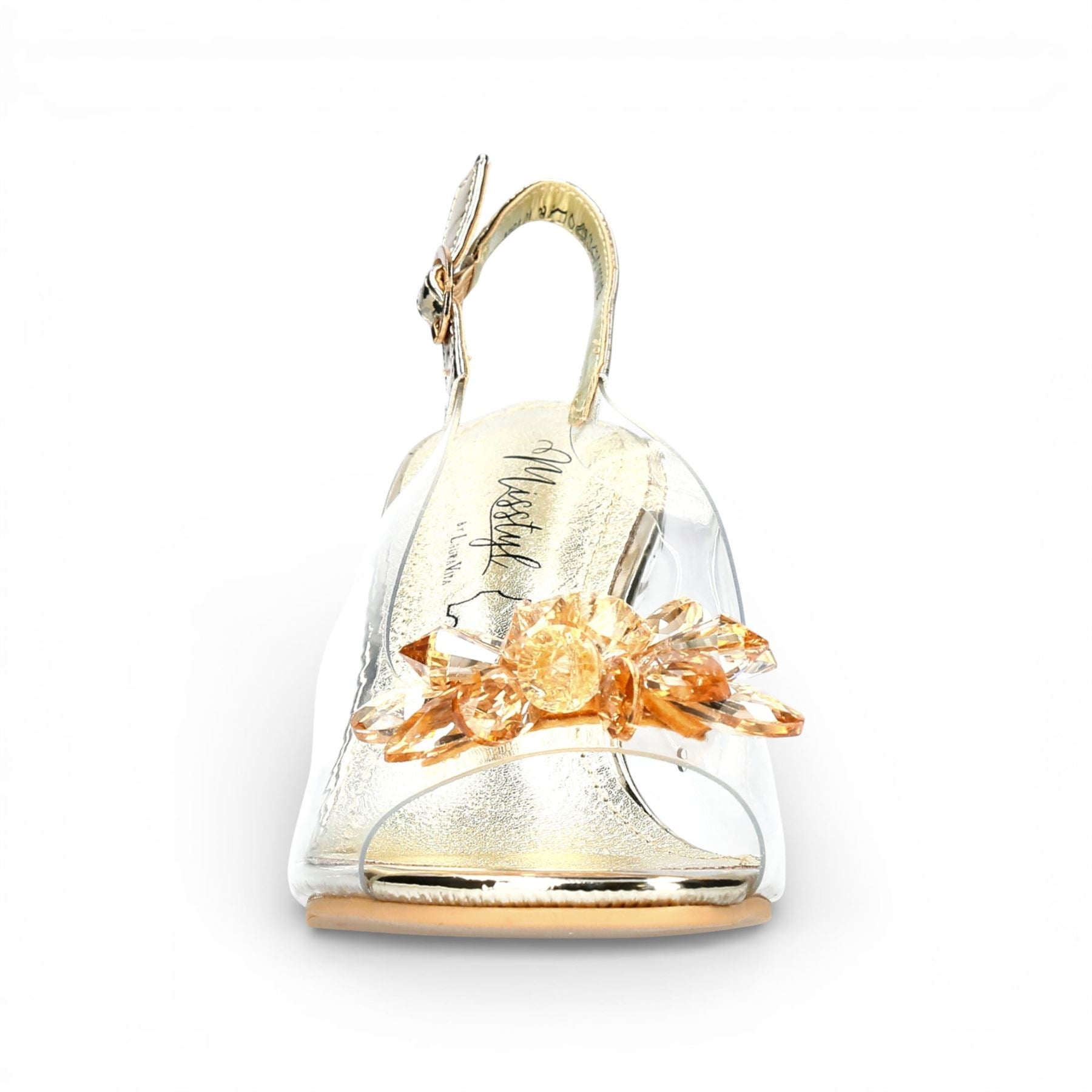 Mira 01 - Women’s Clear Golden Slip-On Heel Sandals