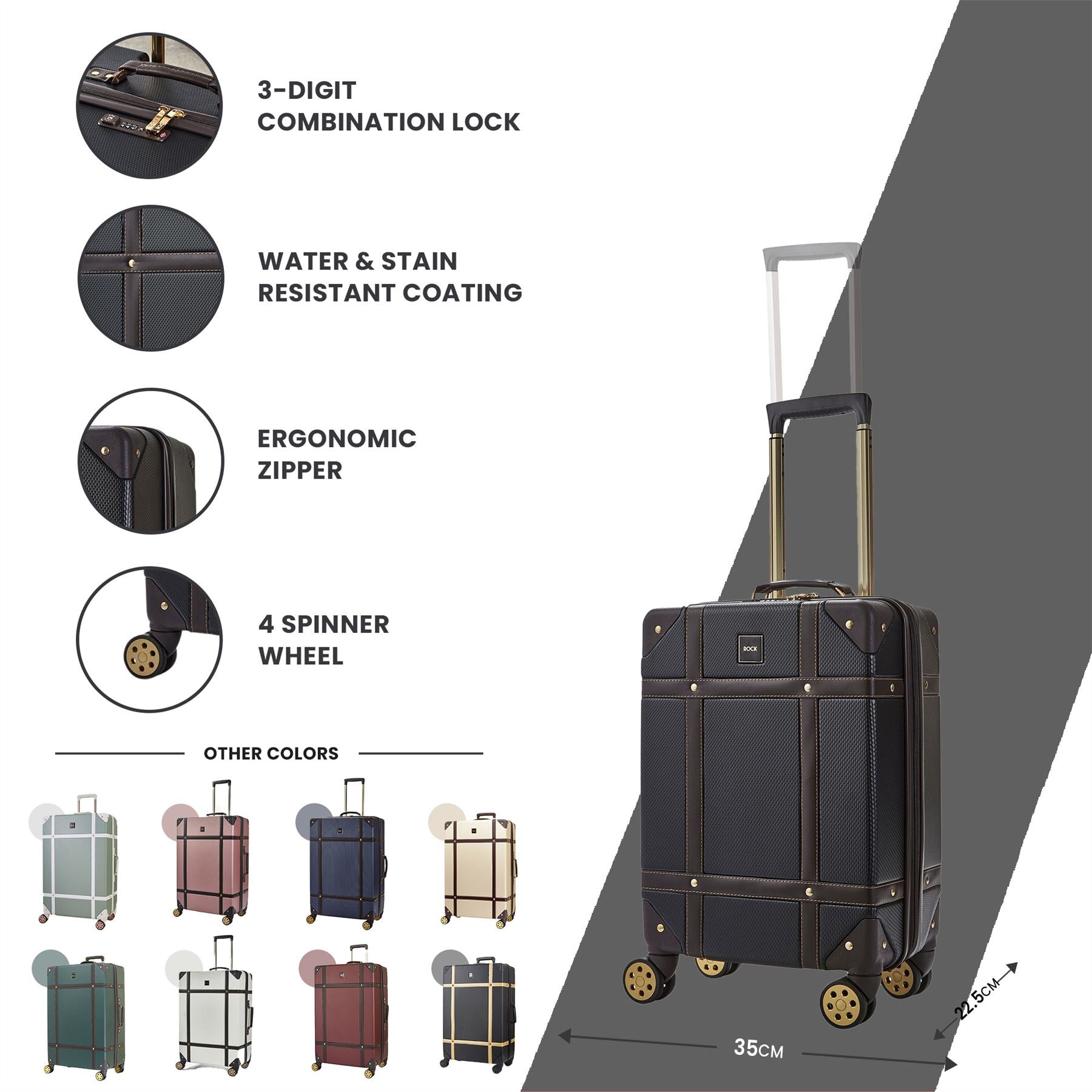 Luggage Suitcase Travel Bag Carry On Hand Cabin Check in Hard-Shell 4 Spinner Wheels Trolley Set | Vintage