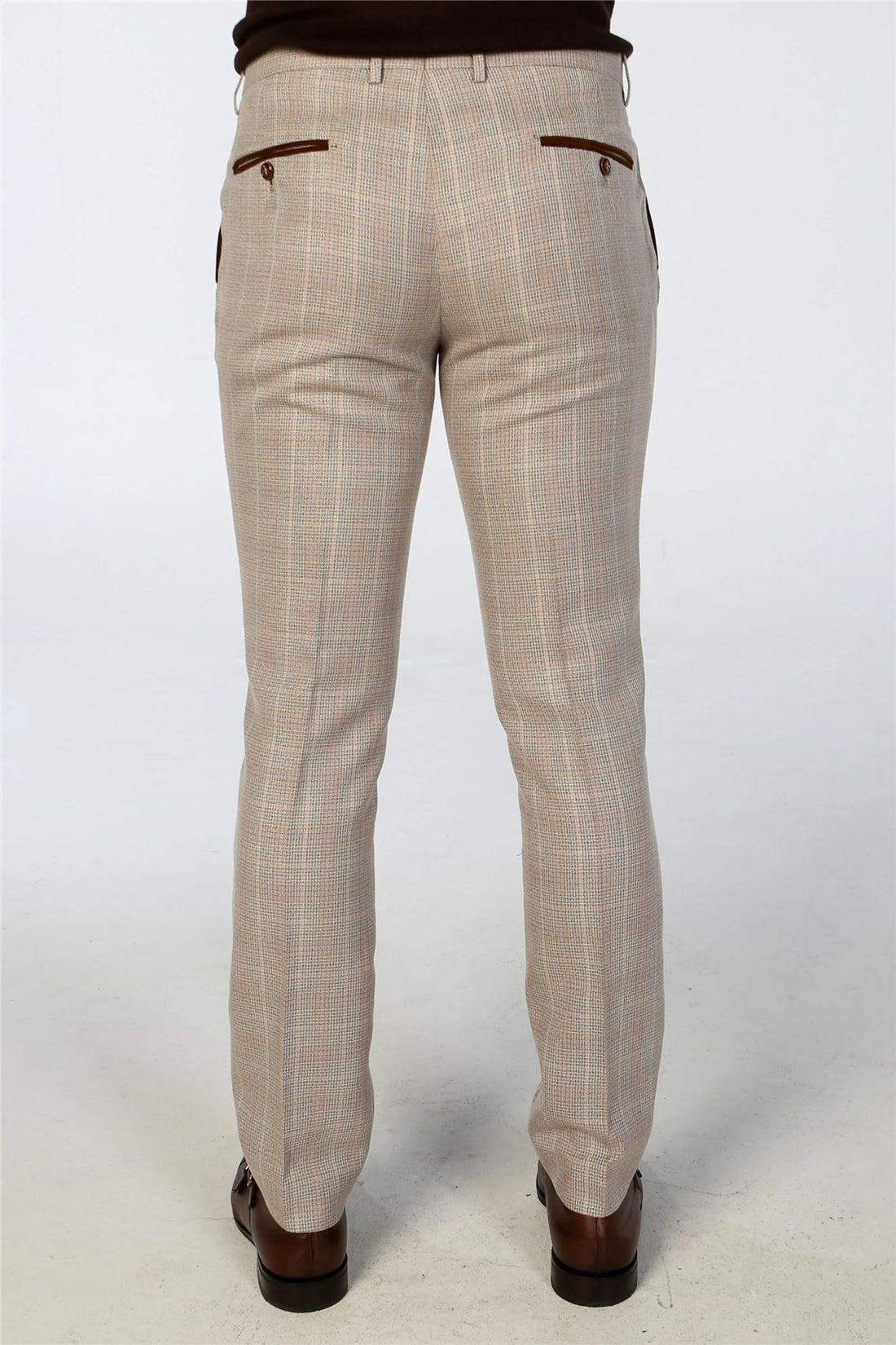 Men's Trousers Beige Checked Formal Suit Pants