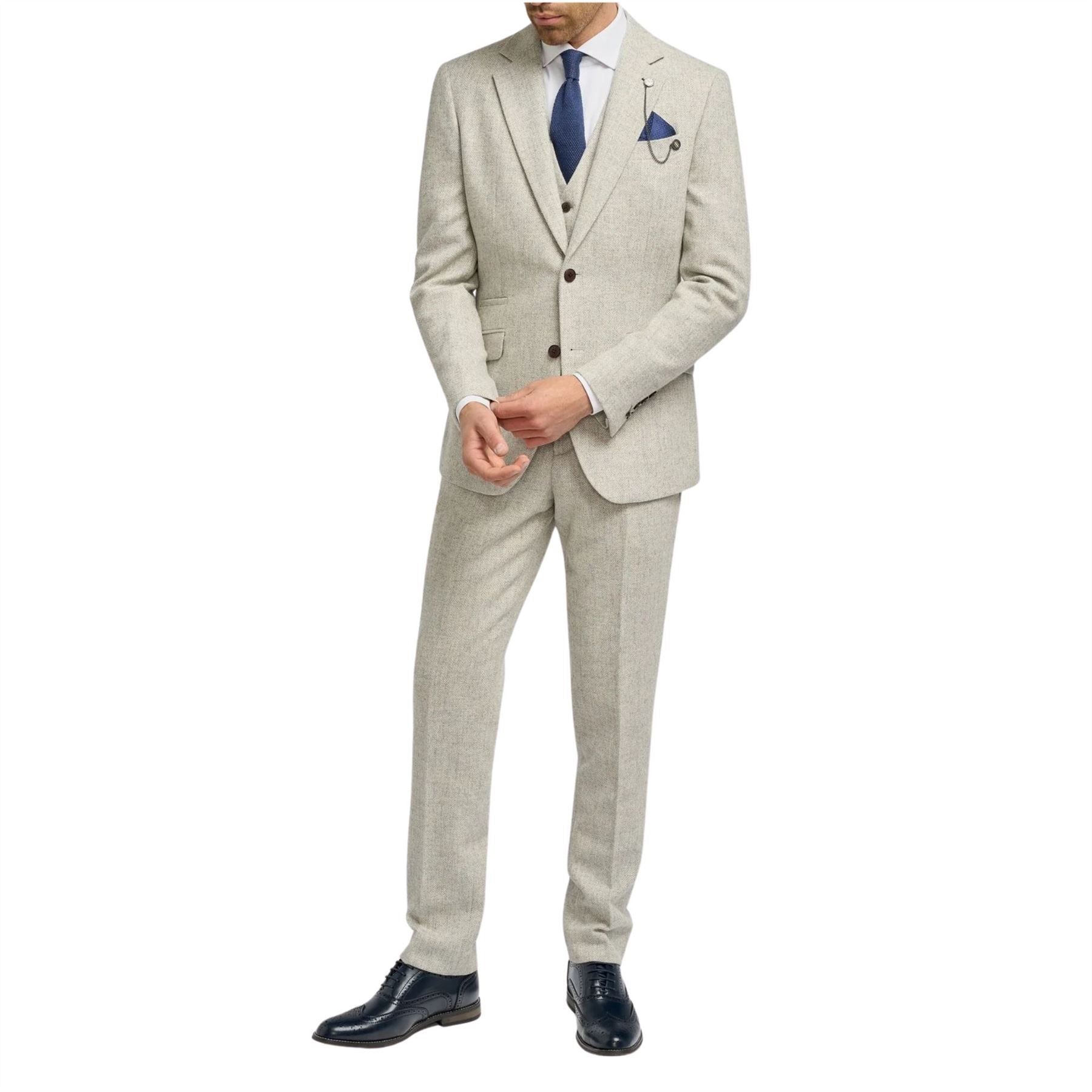 Thomas - Men’s Grey 3 Piece Wool Blend Tweed Suit