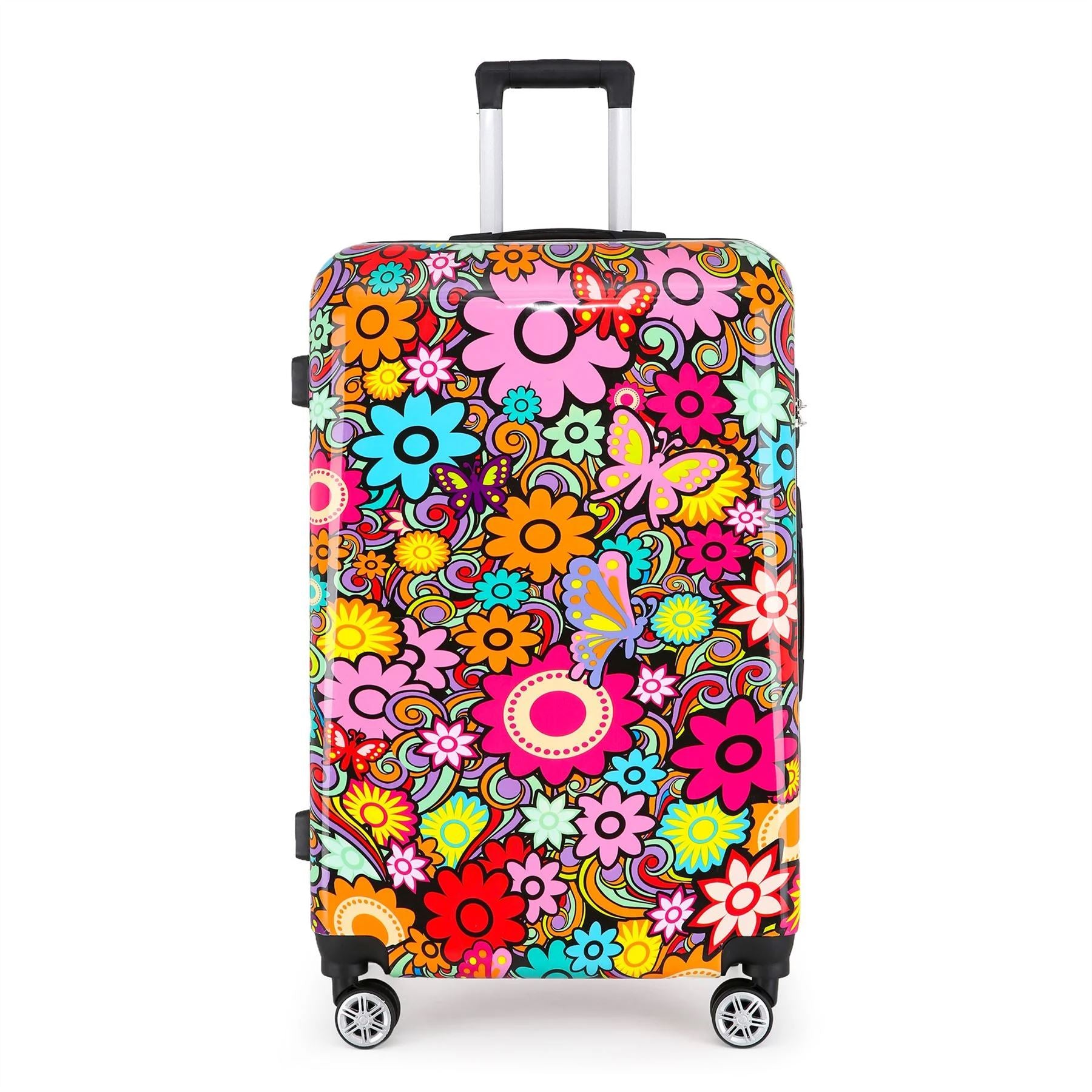 Hard Shell Suitcase Flower Heart Printed Luggage Travel Bag